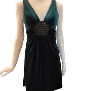 Green velvet V neck and back evening dress size 6
